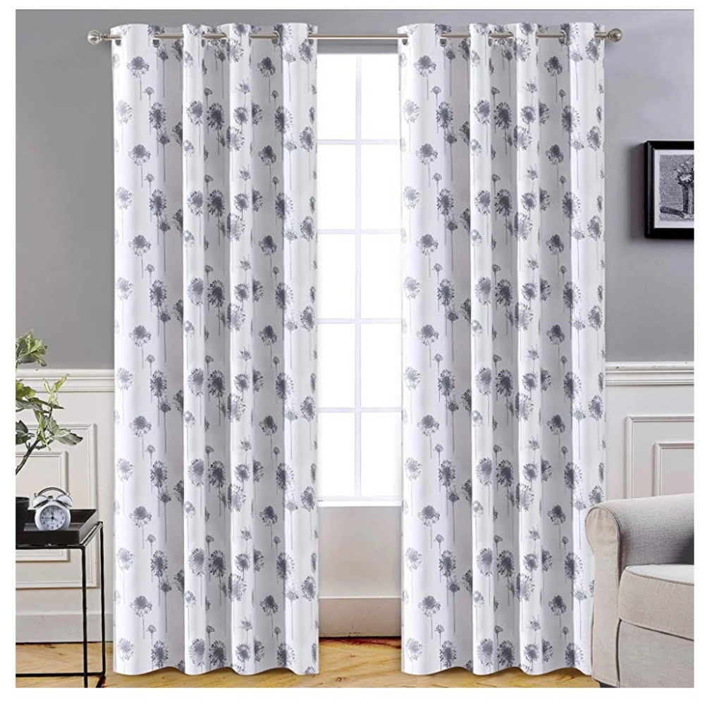 Dark curtains with floral botanical lining
